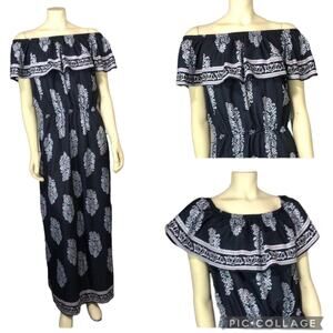Navy Floral Ruffled off or on the shoulder maxi dress size XL